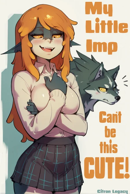 <<Image was heavily inpainted>>
masterpiece, best quality, (funny scene), zzMidnaB, orange hair, colored skin, open mouth, large breasts, thighs, closed arms, smug, collared shirt, blush, sweater, black skirt, eyelashes, long sleeves, sleeves past wrists, plaid skirt, pleated skirt, white shirt, wolf link, ,<lora:MidnaBiggcuties:1.0>,