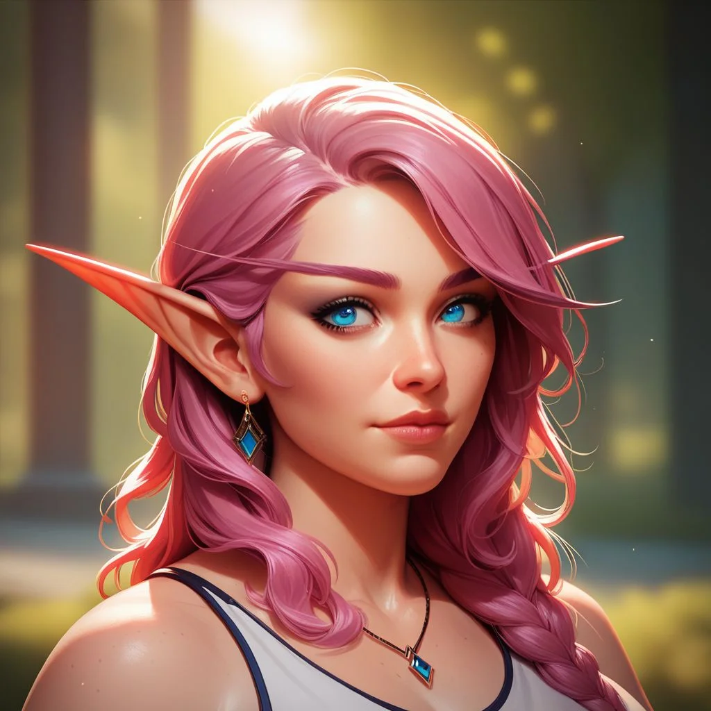 score_9, score_8_up, 8, score_7_up, score_6_up, (dynamic lighting:1.1), ((masterpiece)), solo, portrait,
(((beautiful, hyper realistic, high quality))), portrait, score_9, score_8_up, score_7_up,
Elf, Pointed ears, Long eyebrows, 1girl, pink hair, blue eyes, cute clothes,
fantasy background, blurred background