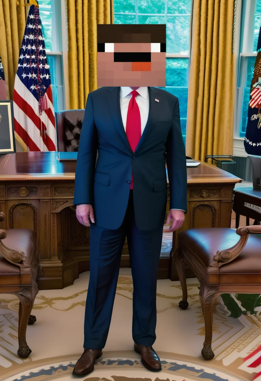 The president of the united states, square head<lora:sendnoobs-sdxl-adam-e:1>