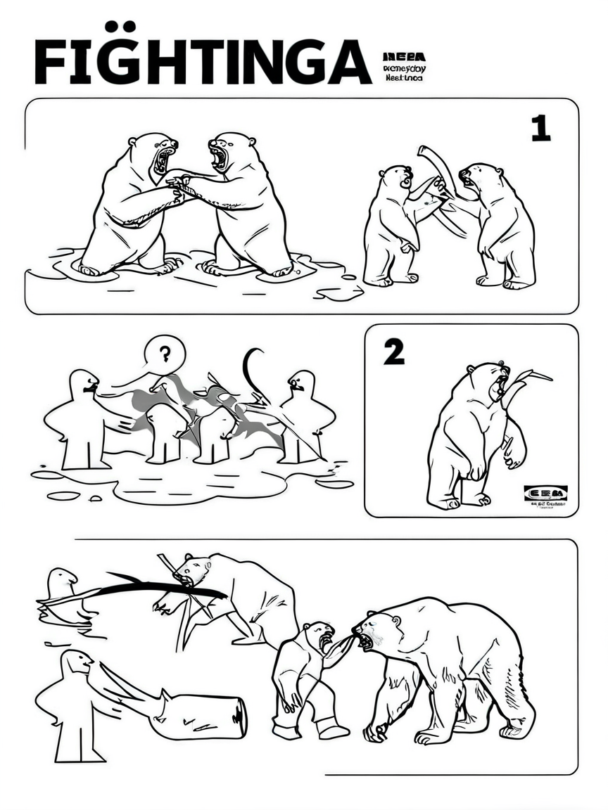 Fighting a polar bear <lora:ikea_instructions_xl_v1_5:1>
