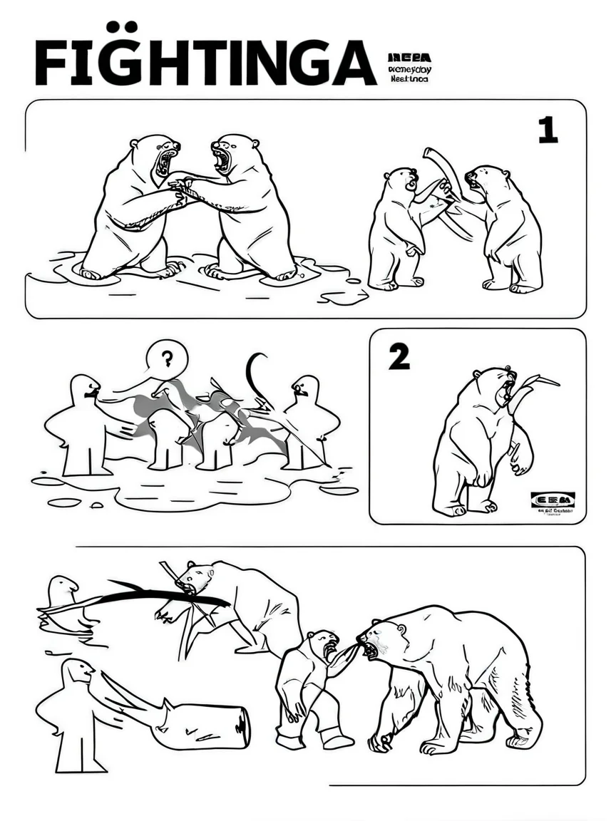 Fighting a polar bear <lora:ikea_instructions_xl_v1_5:1>