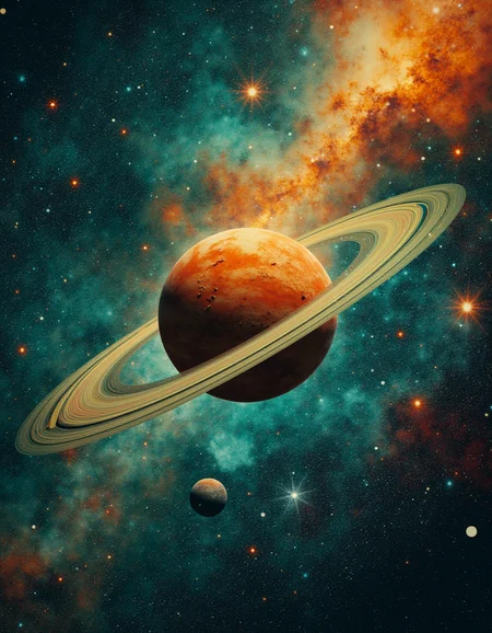 touch of verdigris style, a celestial dance with planets aligning in the cosmos, surrounded by a nebula's iridescent colors, in the cosmic style