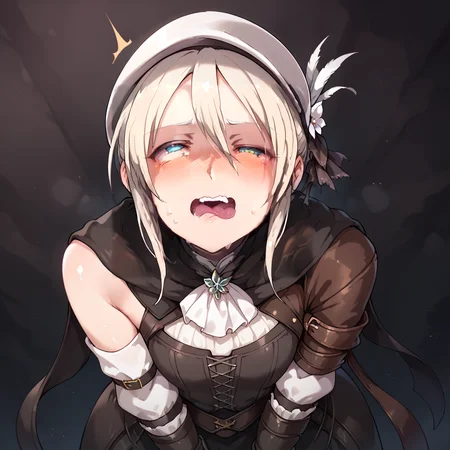 score_9, score_8_up, score_7_up, best quality,  zPDXL2, BREAK   1girl, blush , , half-closed eyes, rolling eyes, [clenched teeth|open mouth|tongue out], hunter_\(bloodborne\), close-up, Dancing with arms out to the sides