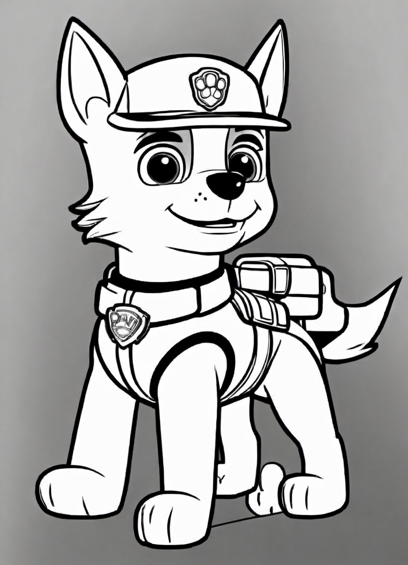 black and white, line art, coloring drawing of paw patrol <lora:Coloring_book_-_LineArt:0.6>