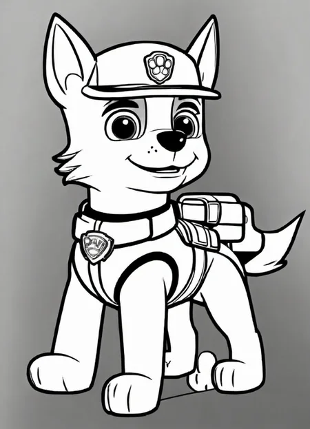 black and white, line art, coloring drawing of paw patrol <lora:Coloring_book_-_LineArt:0.6>