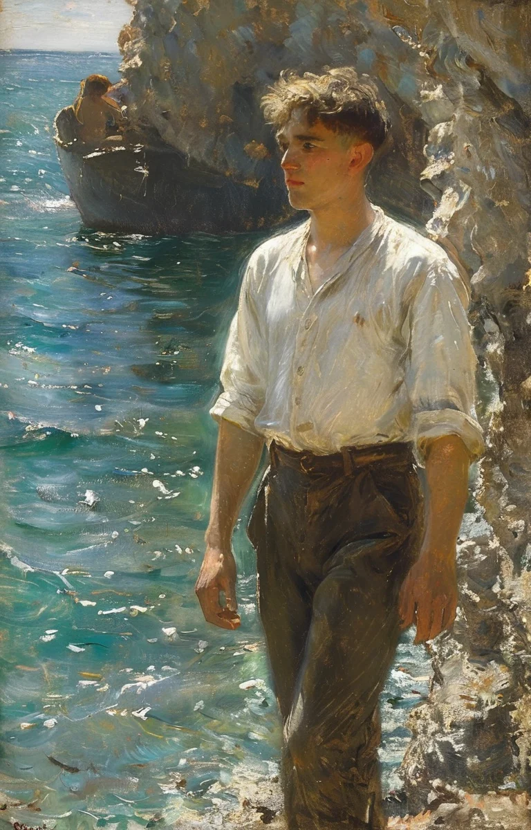 masterpiece,best quality,<lora:tbh239-sdxl:0.9>,illustration,style of Henry Scott Tuke portrait of noble man