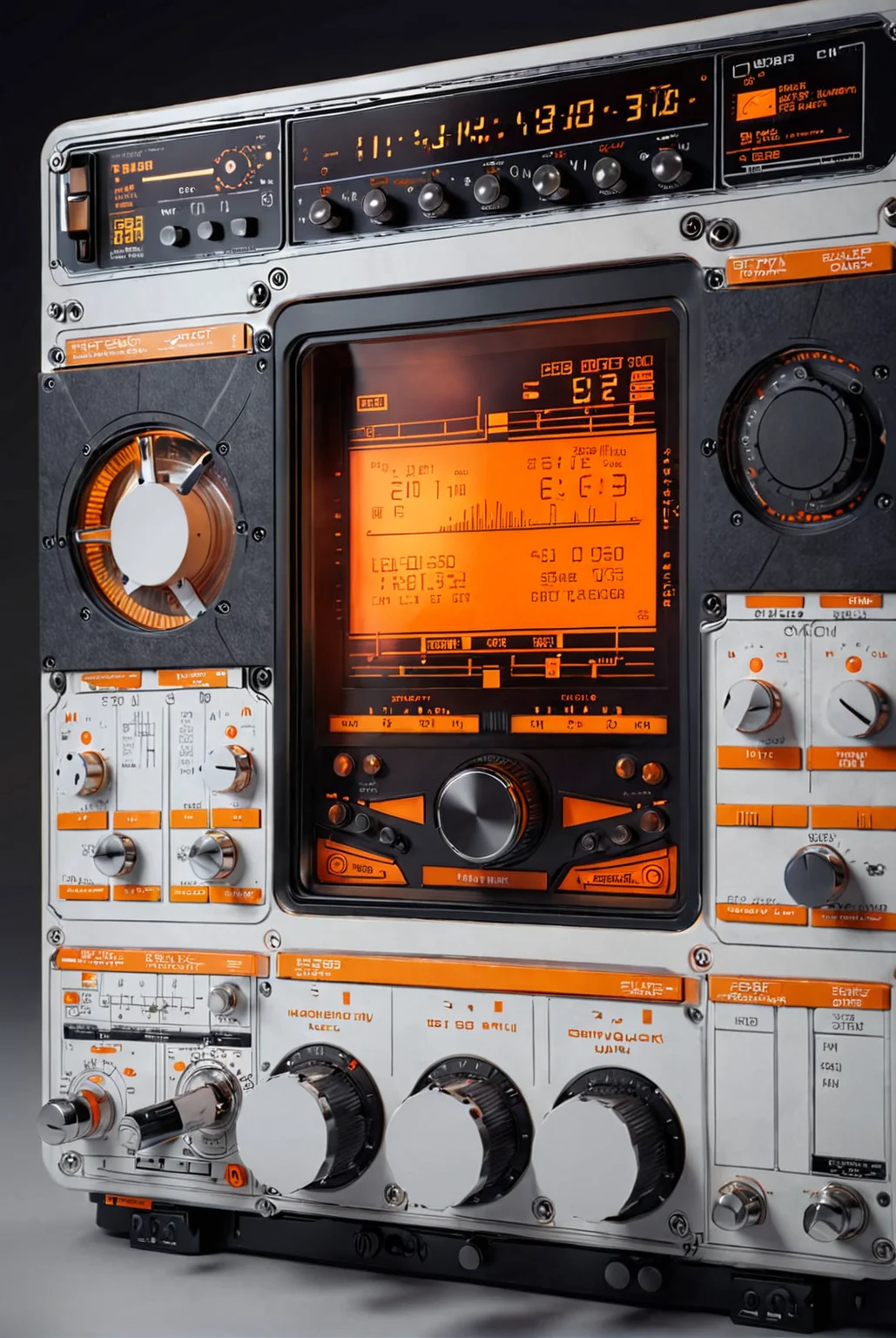 radio unit, futuristic, white and orange, dark atmosphere, detailed dial
[reflections, realistic soft lighting, realistic, high quality photo, 4k, hd, 7-AnalogueInterfaces]
 <lora:Analogue Interfaces v1.0:0.8> <lora:add-detail-xl:0.5>