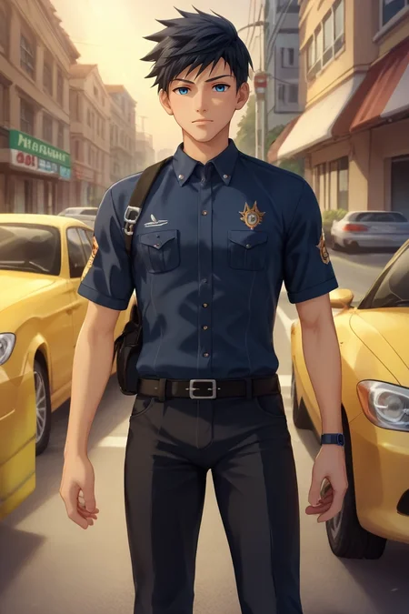 score_9, score_8_up, score_7_up, , rating_safe, intricate details, (3d:0.4), , , 1boy, solo, male focus, <lora:natsumi_hamasaki_pony:0.94>, natsumi_hamasaki, black hair, blue eyes, short hair, , , taxi driver costume, <lora:sdxl_lightning_8step_lora:1>