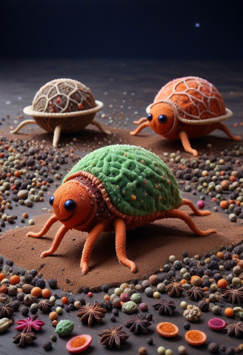 A highly detailed, vibrant strange creature made of herbs floating in space, Herbs_Morf, strange little creatures