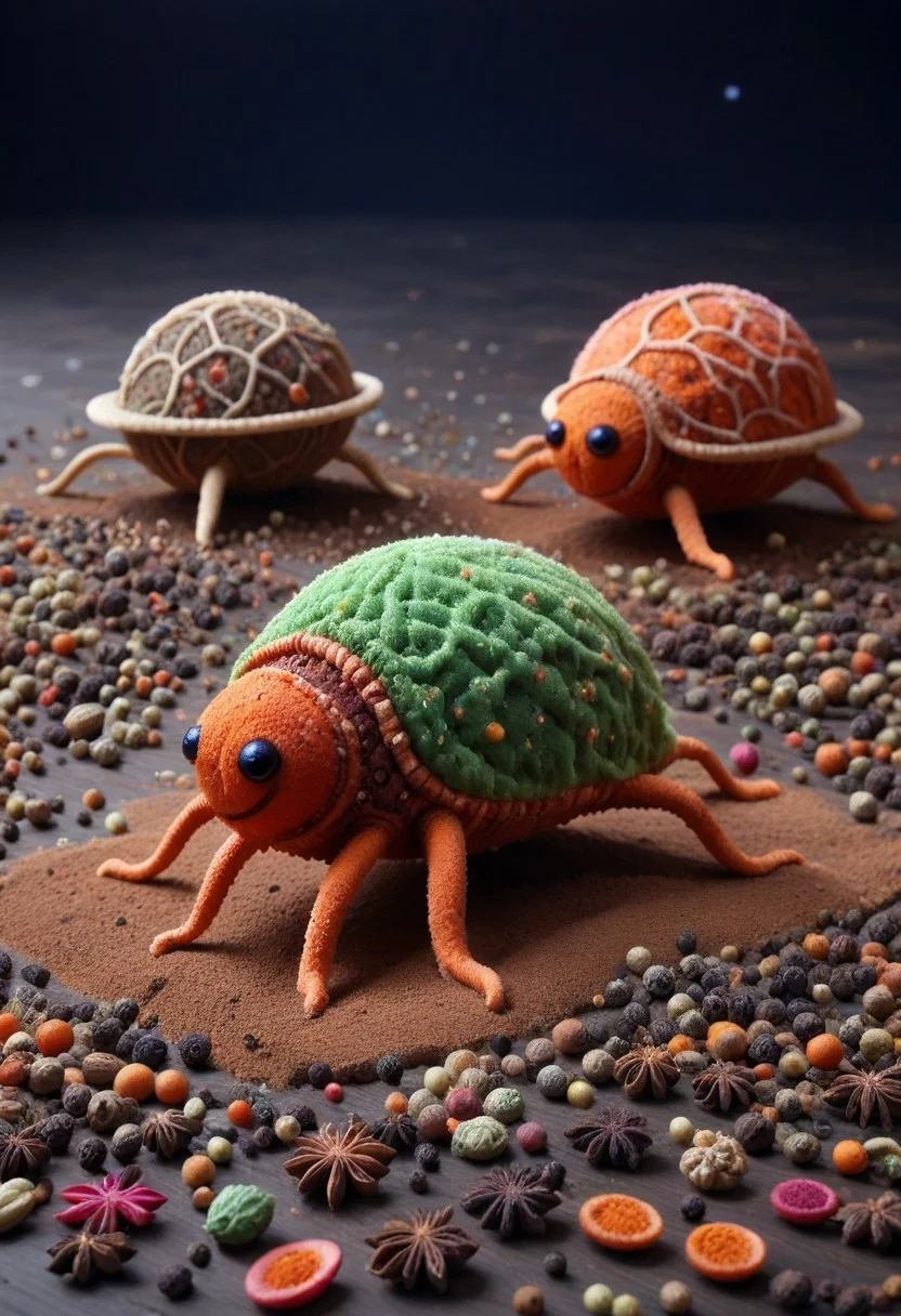A highly detailed, vibrant strange creature made of herbs floating in space, Herbs_Morf, strange little creatures