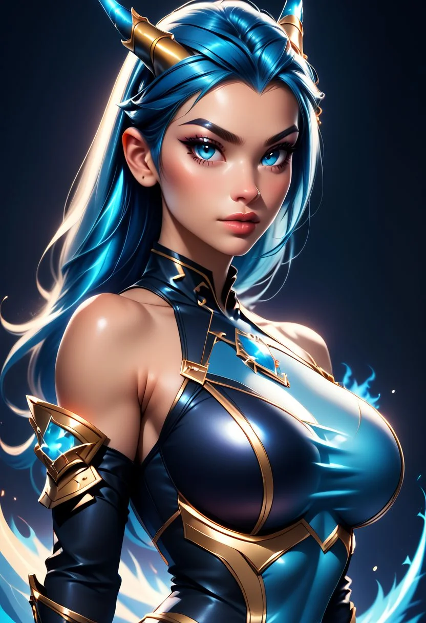 score_9, score_8_up, score_7_up, score_6_up, score_5_up, score_4_up score_9,score_8_up, digital art, upper body shot, realistic 3D illustration,
BREAK,
Charizard, horns, blue hair, long hair, blue eyes, black armor, breastplate, gauntlets, bare shoulders, blue fire,
BREAK,
soft lighting, contemplative expression, dark background, subtle makeup, high-resolution, detailed texture, emotional depth, dramatic mood, side profile, serene atmosphere, cinematic lighting. perfectly round breasts, big breasts, firm breasts, SkinHairDetail, eye contact, looking at viewer,