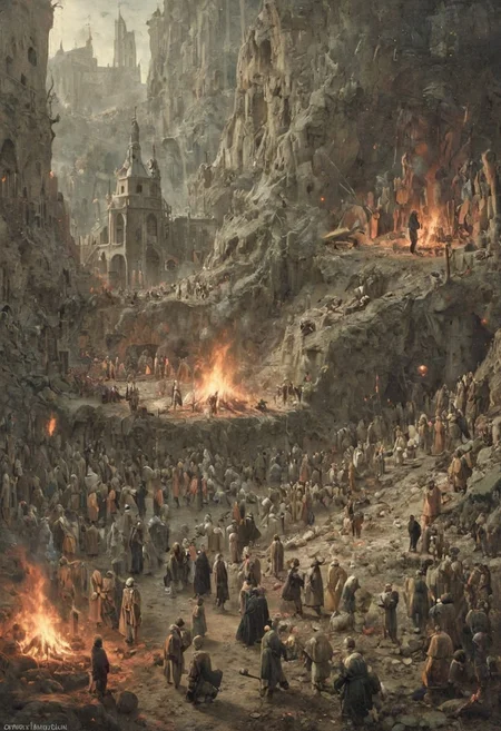 Group of Iranian men amidst.  in “The Garden of Earthly Delights” art Hieronymus Bosch. akin to the style of  Giovanni Battista Piranesi, with the proportional intricacy of Moebius. The scene is  a chaotic street protest in the town Alicante filled with tension and unrest, as flames from an explosion illuminate the night sky,  Include elements of various electrodomestic, vehicles and drones, devices in the scene. This artwork should convey the complexity and depth of the decline of technology and its influence on modern society. 8k resolution. Chiaroscuro Lighting Style