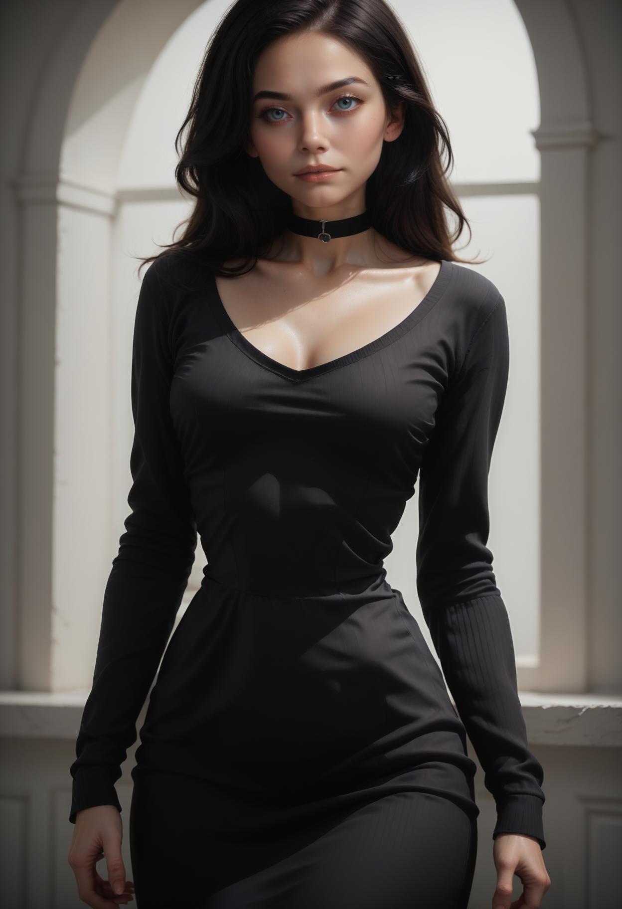 score_9, score_8_up, score_7_up,
1girl, solo, cowboy shot, sexy black sweater dress, scoop neck, long sleeves, black choker,
 <lora:Dark_Svetlana_Pony_v0.1:0.6> d4rksv3tl4n4,