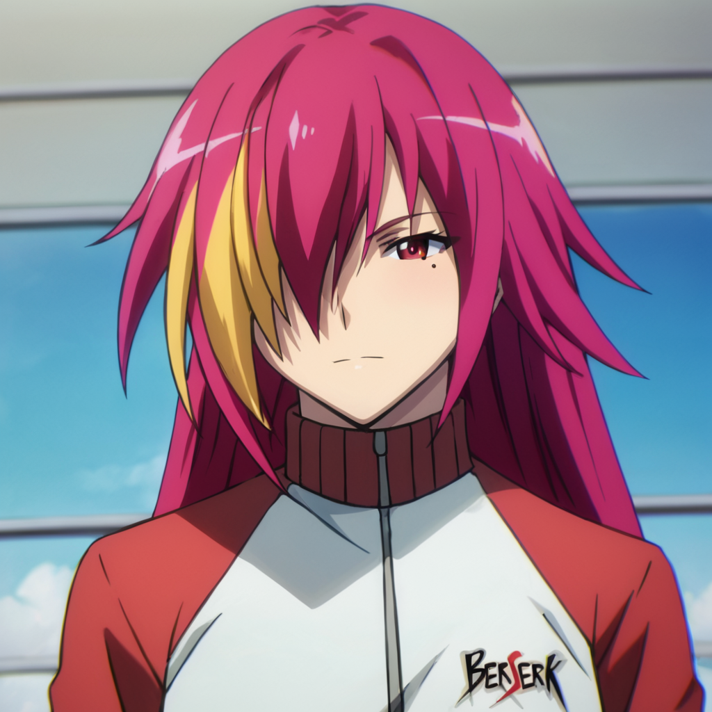 score_9, score_8_up, score_7_up, score_6_up, uncensored, detailed eyes, perfect eyes, extremely detailed CG, extremely detailed face, perfect face, detailed Lora, best quality, source_anime, masterpiece, beautiful eyes, beautiful face, detailed eyes ,high resolution, distinct image BREAK <lora:WbtsitW_Kurea Komiyama:1>Kurea Komiyama, 1girl, solo, red eyes, mole under eye, long hair, multicolored hair, blonde hair, red hair, streaked hair, hair over one eye, jacket, track jacket