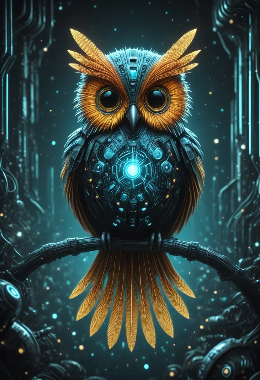 A hyperrealistic 24mm photo of a bird with robot segments, depth of field, simple background, monochrom background, Bioluminescent World, cubes and sphere background, masterpiece, absurdres, vibrant, steampunk ruins setting, dynamic angle, dynamic pose, dramatic light, highly detailed, high resolution textures, ultra high resolution, futuristic, cyborg vibes, mobe-cybideen,