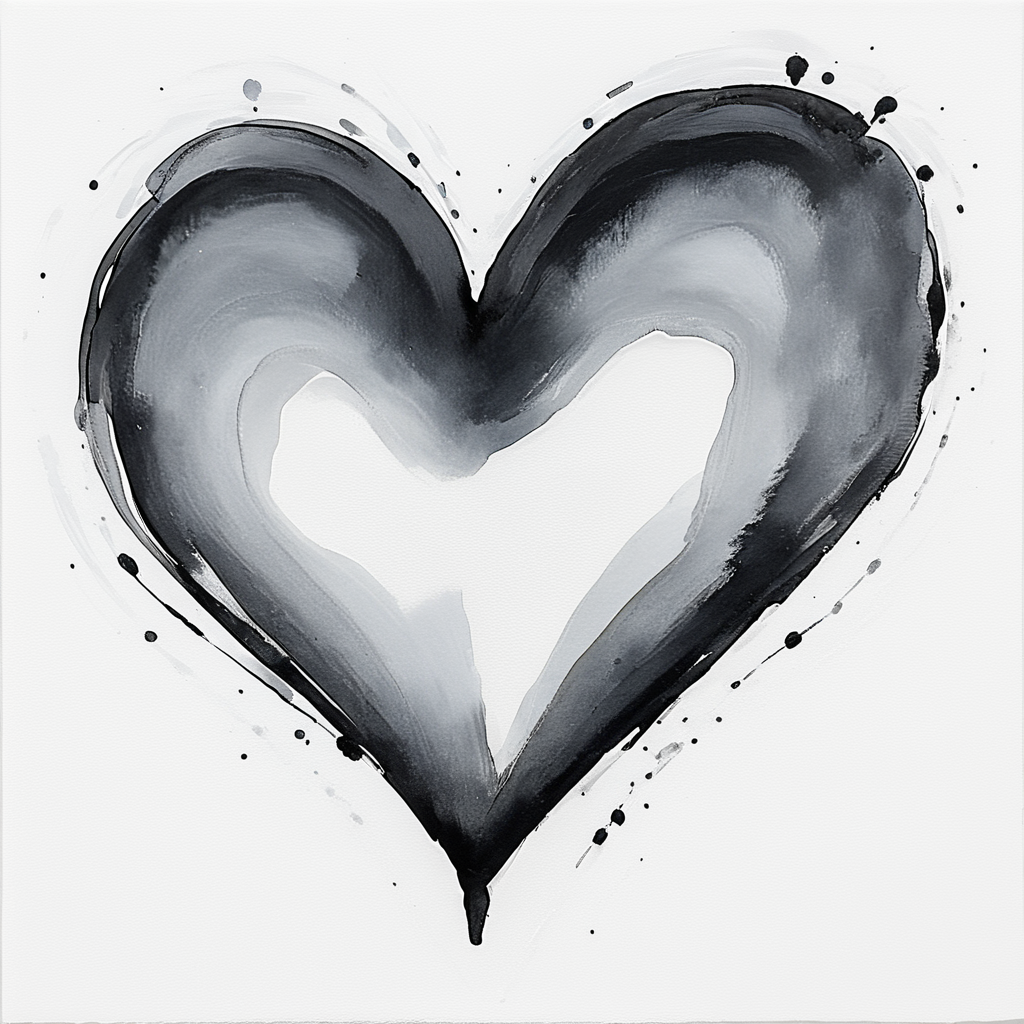 <lora:Zen_Ink_Wash_Sumi-eSDXL:1> ArsMJStyle, Zen Ink Wash Sumi-e, A black and white drawing of a heart., monochrome, greyscale, white background, no humans, simple background, traditional media, ink, solo, abstract