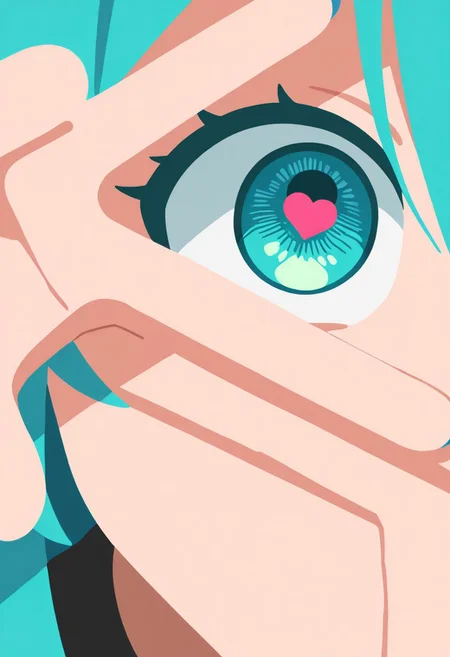 masterpiece, best quality, newest, absurdres, highres, very awa, anime screencap, no lineart, sketch:1.3, limited palette, 1girl, solo, from side, side angle, foreshortening, aqua nails, aqua hair, looking at viewer, close-up, portrait, detailed hands, one eye covered by hands, @_@, fingernails, hands up, hair between eyes, eye focus,heart pupils, detailed hands, finger frame, fingernails, hands up, aqua nails, finger frame over eye, close-up, (aqua:0.6) eyes, (crazy eyes):1.3, eye focus, finger frame, fingernails, hands up, aqua nails, finger frame over eye,