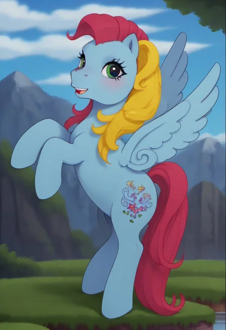 score_9, score_8_up, score_7_up, score_6_up, score_5_up, score_4_up, detailed background
outdoors, mountain
Thistle Whistle mlp, feral, pegasus, multicolored hair, flying in air, spread wings, slim, seductive, break.
looking at viewer, 3/4 side view