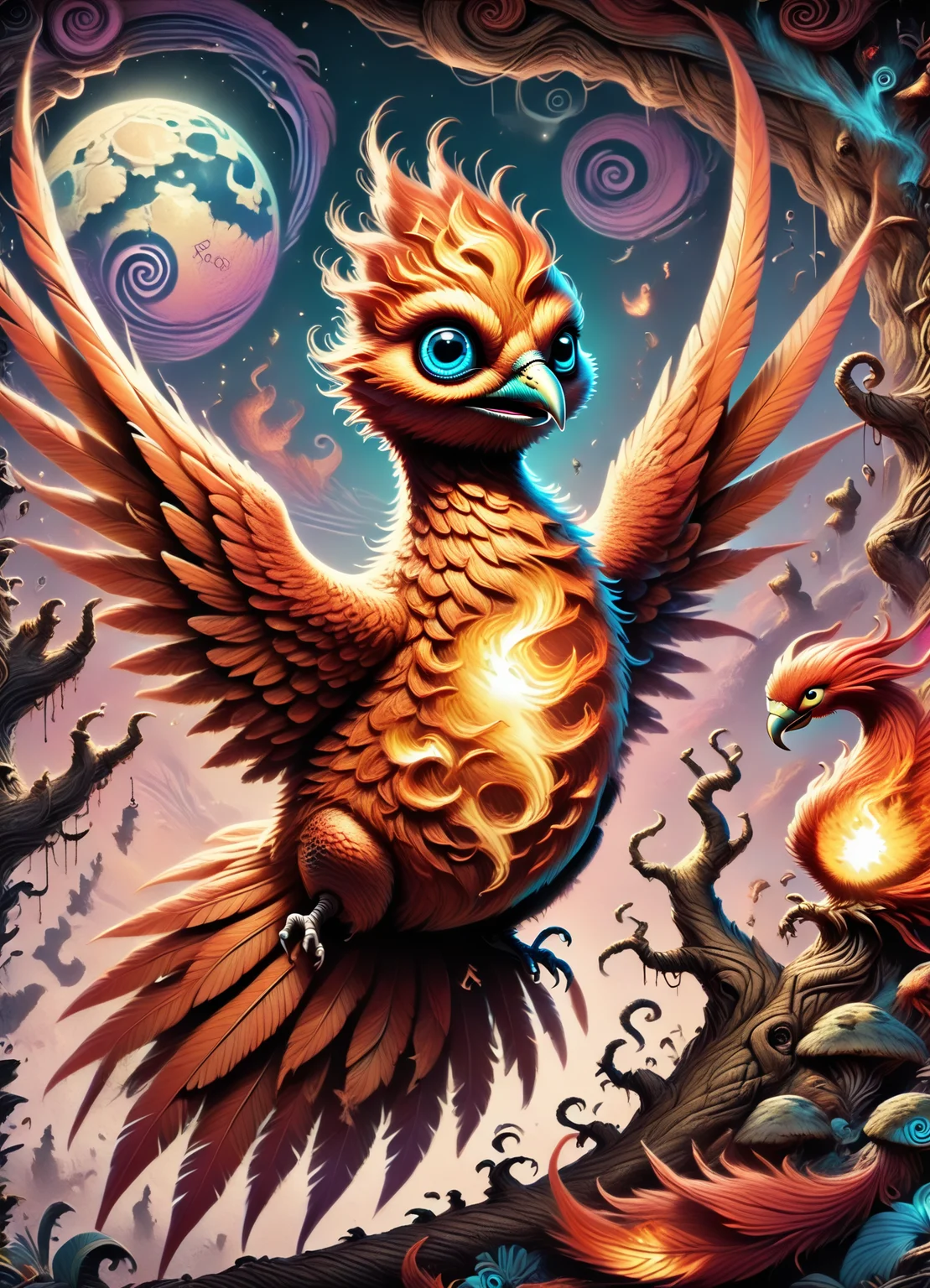 DonM7w1573dW0nd3rl4ndXL, score_9, score_8_up, score_7_up, score_6_up, drawing, phoenix, mythical powerful bird, in flames, vibrant colors,, large and majestic wings long flowing tail feathers, resplendent radiant plumage immortality, renewal, rebirth, sun and fire , rating_safe <lora:DonM7w1573dW0nd3rl4ndXL-pony-000008:1>