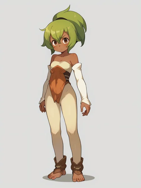 score_9, score_8_up, score_7_up, score_6_up, score_5_up, score_4_up, BREAK, source_cartoon, source_anime,
1girl,  amaliaold, green hair, ponytail, hair between eyes, bare shoulders, dark skin, detached sleeves, strapless, toes, white pantyhose,
solo, full body, standing, looking at viewer, simple background    <lora:AmaliaXL:1>