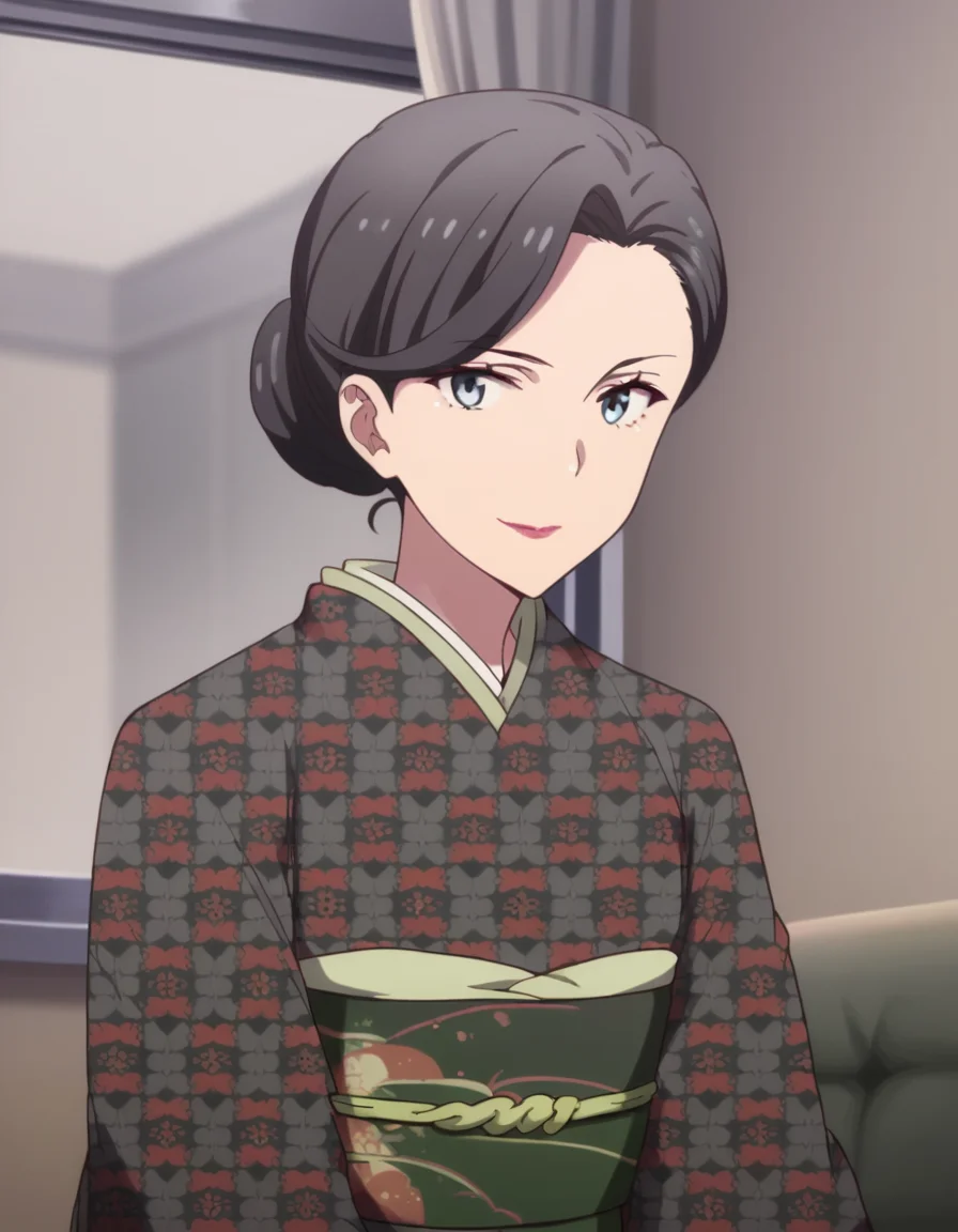 score_9, score_8_up, score_7_up, source_anime,
motheryukinoshita, <lora:mother-yukinoshita-s3-ponyxl-lora-nochekaiser:1>,
mother yukinoshita, short hair, blue eyes, black hair, hair bun, single hair bun, hair up,
japanese clothes, kimono, sash, makeup, obi, floral print, lipstick, black kimono,
indoors, bent over, smile,
looking at viewer, cowboy shot, dutch angle, solo,