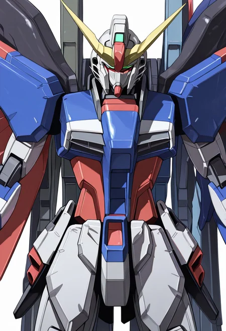 detailed face, score_9, score_8_up, score_7_up, score_6_up, score_5_up, score_4_up, 4k quality, detailed, solo, 1boy, (destiny gundam, mecha, robot), (no humans:1.1), best quality, masterpiece, simple background