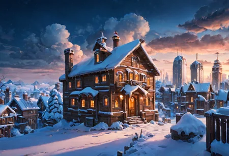score_9, score_8_up, score_8, hi-res, in village, high quality, best detailed, cloud, parody, winter, sky, large house, snow, science_fiction, outdoors, cyberpunk, cityscape