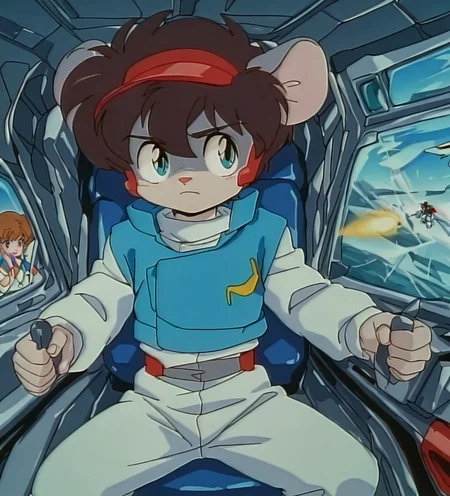 <lora:etoran.il:1.0>,
etoran,
solo,
bakumaru, white jumpsuit, blue vest,
gundam cockpit,
90s anime style, ntfs artifacts,   <lora:tomaco_ill:1>, high quality, best quality,
