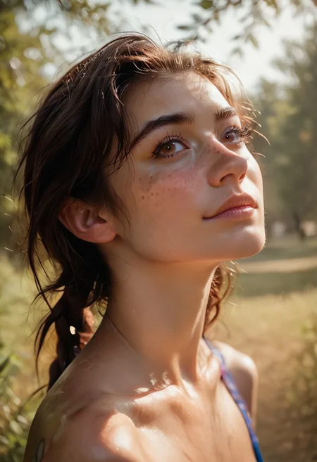 score_9, score_8_up, score_7_up, score_6_up,
1girl, brunette, freckles, 1girl, 24yo, d.va, large breasts, pink nipples, sexy pose, closeup headshot, photo, realistic, dappled light, athletic, looking at viewer seductively, smile, outdoors, goosebumps, shiny skin, jinx