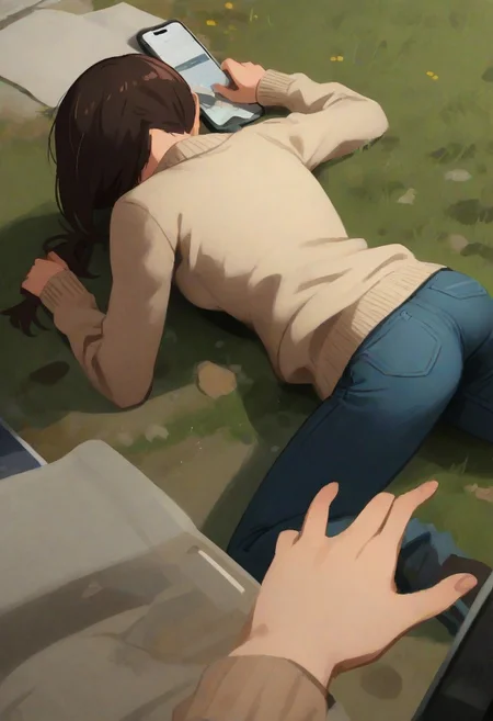 <lora:Khyle. v3:0.8>, girl dead on ground, <lora:old white iphone with broken screen:0.8>,
Higashiyama_Kobeni, cardigan, jeans,
back,
masterpiece, best quality,