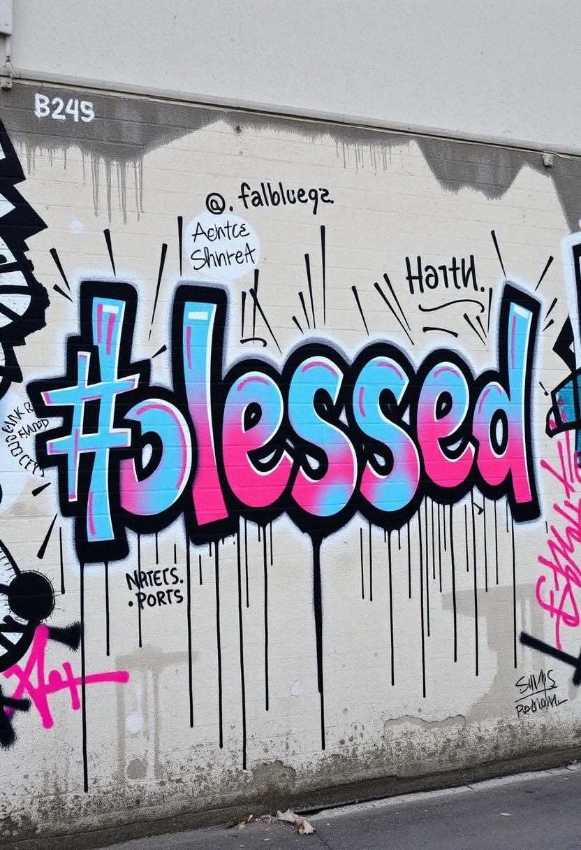 Graffiti style of the words "#blessed, street art, mural, high quality, high resolution