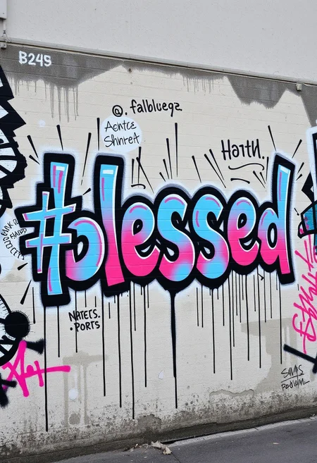 Graffiti style of the words "#blessed, street art, mural, high quality, high resolution