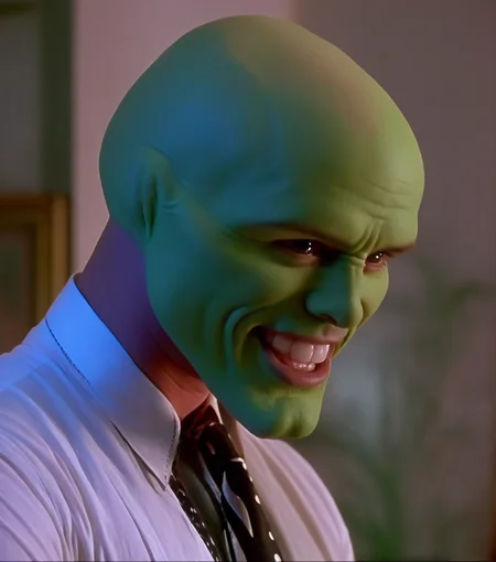 an extremely sexy muscular bald handsome attractive man with a sexy (((green head))), a sexy green model face, a sexy strong jawline, sexy wide shoulders, sexy handsome detailed bright eyes and huge beautiful white teeth in a room a night, highly detailed, best quality <lora:1990's The Mask 1994 style xl v1:1.5> 1990's
solo, looking at viewer, smile, grin, high budget, cinemascope, moody, epic, gorgeous