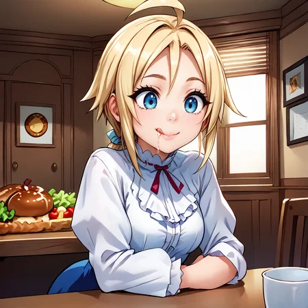 1girl,solo,
<lora:eureka:1>,eureka,full dress,smile,closed mouth,licking lips,ponytail,indoors,sitting at table,table,food on table,saliva,drooling,head tilted down,looking down at food,turkey \(food\),dining room,<lora:intricate_details:1>,intricate_details_xl,, score_9, score_8_up, score_7_up, perfect anatomy, source_anime,