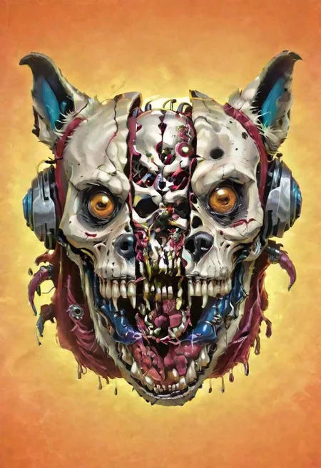 split head, cybermutant, skull inside crazy dog head