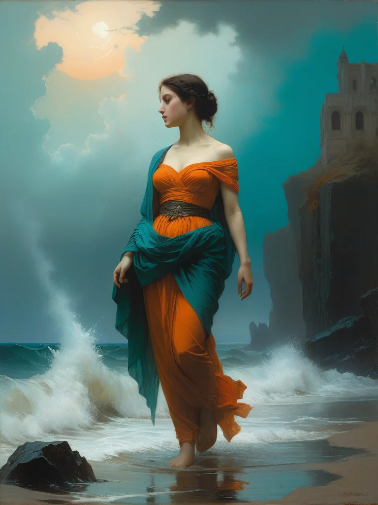 <lora:05ClassicalArt_Hap_XL:1>, William-Adolphe Bouguereau style, a character in a state of stagnation or confusion, feeling lost and uncertain about their path in life. , cinematic, stunning, highly detailed, 8k, ornate, intricate, cinematic, dehazed, atmospheric, oil painting, splash art, teal, orange, Jeremy Mann, John Constable, El Greco, acrylic paint, Zdzislaw Beksinski, William Adolphe Bouguereau, Jakub Rozalski