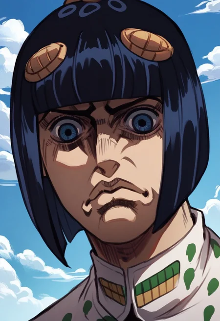 score_9, score_8_up, score_7_up, score_6_up, male, solo, YelenaFacePrdy, shaded face, closed mouth, outdoors, italy, clouds, close up, looking at viewer, brunojojo, bruno_suit,