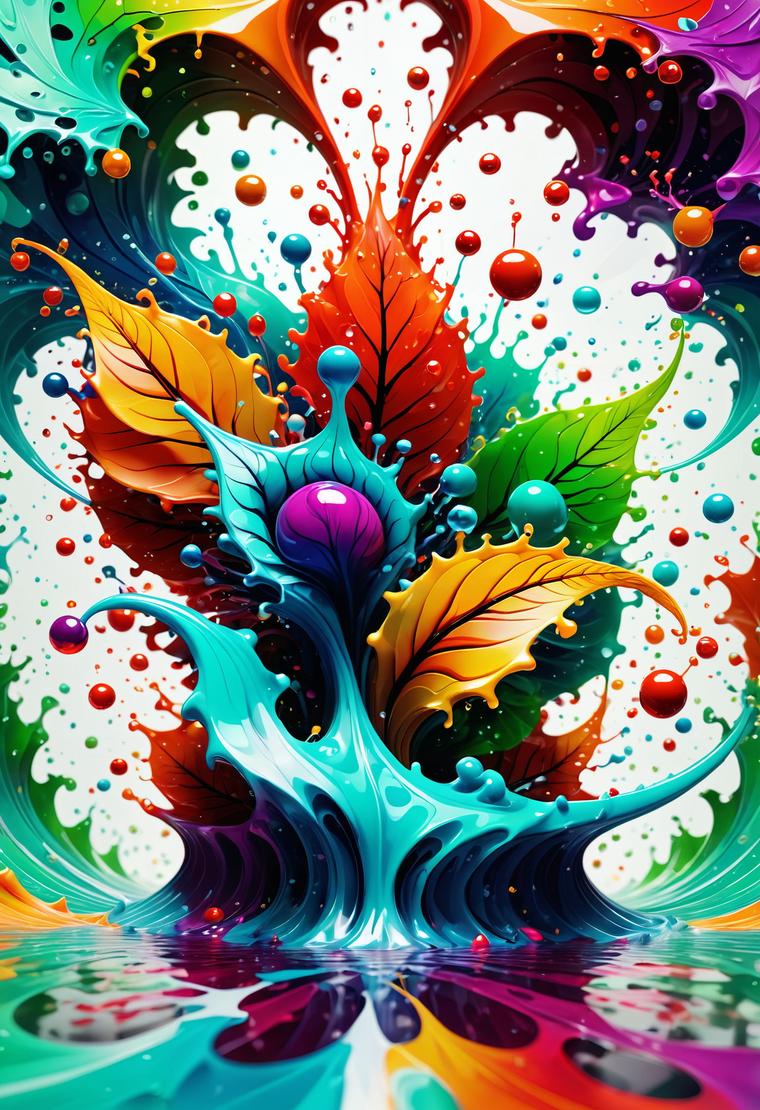 small centered composition, product shot, plain background, wallpaper art, in the center is an image of multiple leafs , Depth of field 100mm, fantasy, blank background, dynamic cinematic color, unique, epic, ambient, flowing, Jed-Splash, colourful, <lora:ColourfulStyle:0.7>,