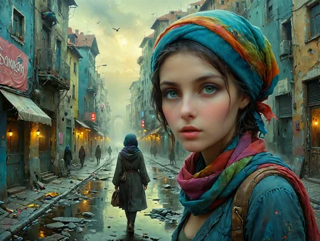 Professional photography.
A beautiful young woman.
Wearing a colorful scarf around her head.
Walking through a modern city.
looking at viewer.
<lora:OMG-Is-DucHaiten_v1.0:1.0>
<lora:sdxl_lora_beksinski-000018:0.1> digital artwork by Beksinski
<lora:The_Dark_Side_of_the_Earth:0.2>
<lora:DonMP4ste11F41ryT4l3XL-000008:0.4> DonMP4ste11F41ryT4l3XL