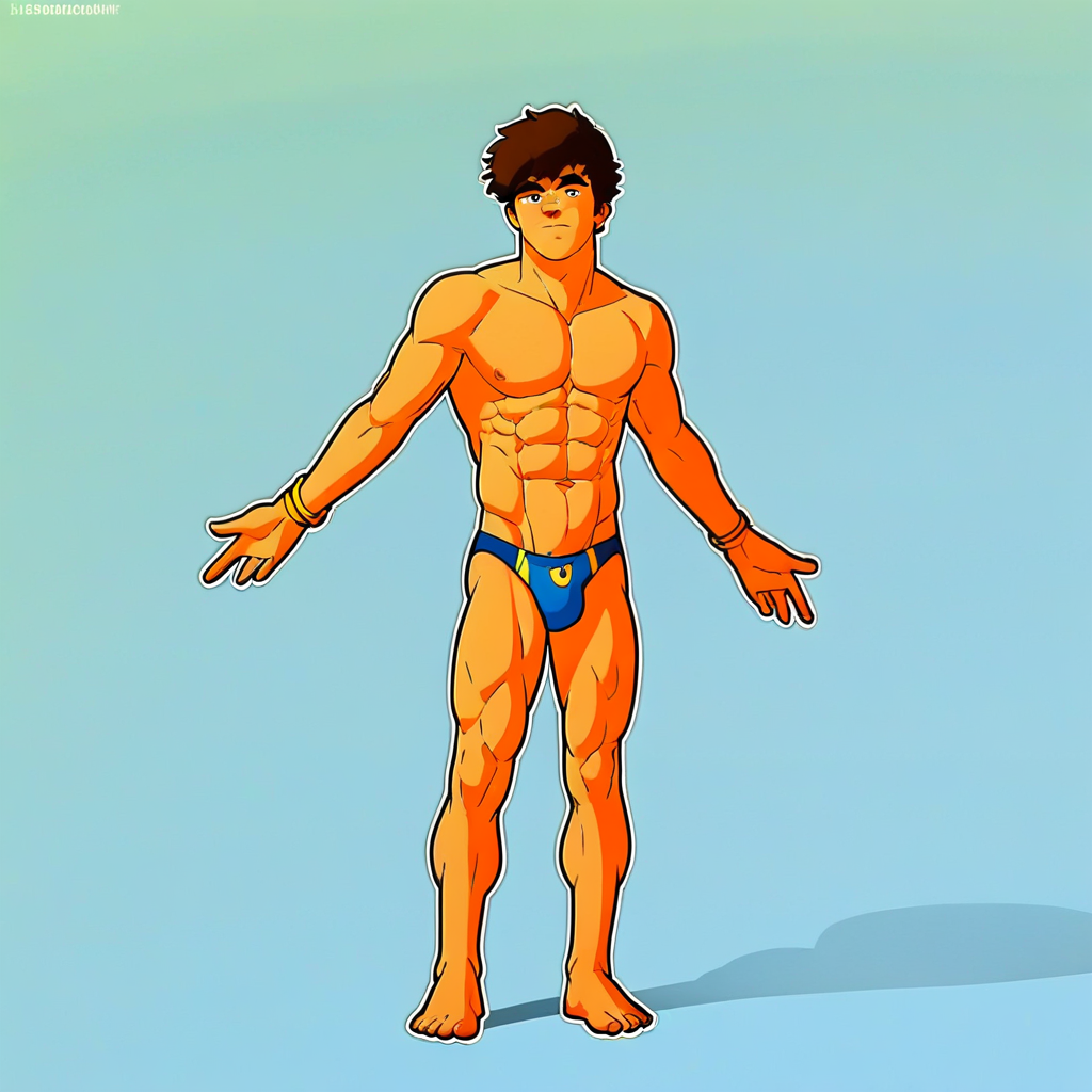 Joe, 1boy, male focus, solo, brown hair, swimsuit, male swimwear, abs, bracelet, speedo, topless male,  score_9, score_8_up, score_7_up, score_6_up <lora:vinceteaa_020_04v2-step00000400r:1> good face, good eyes, looking at viewer, full body,