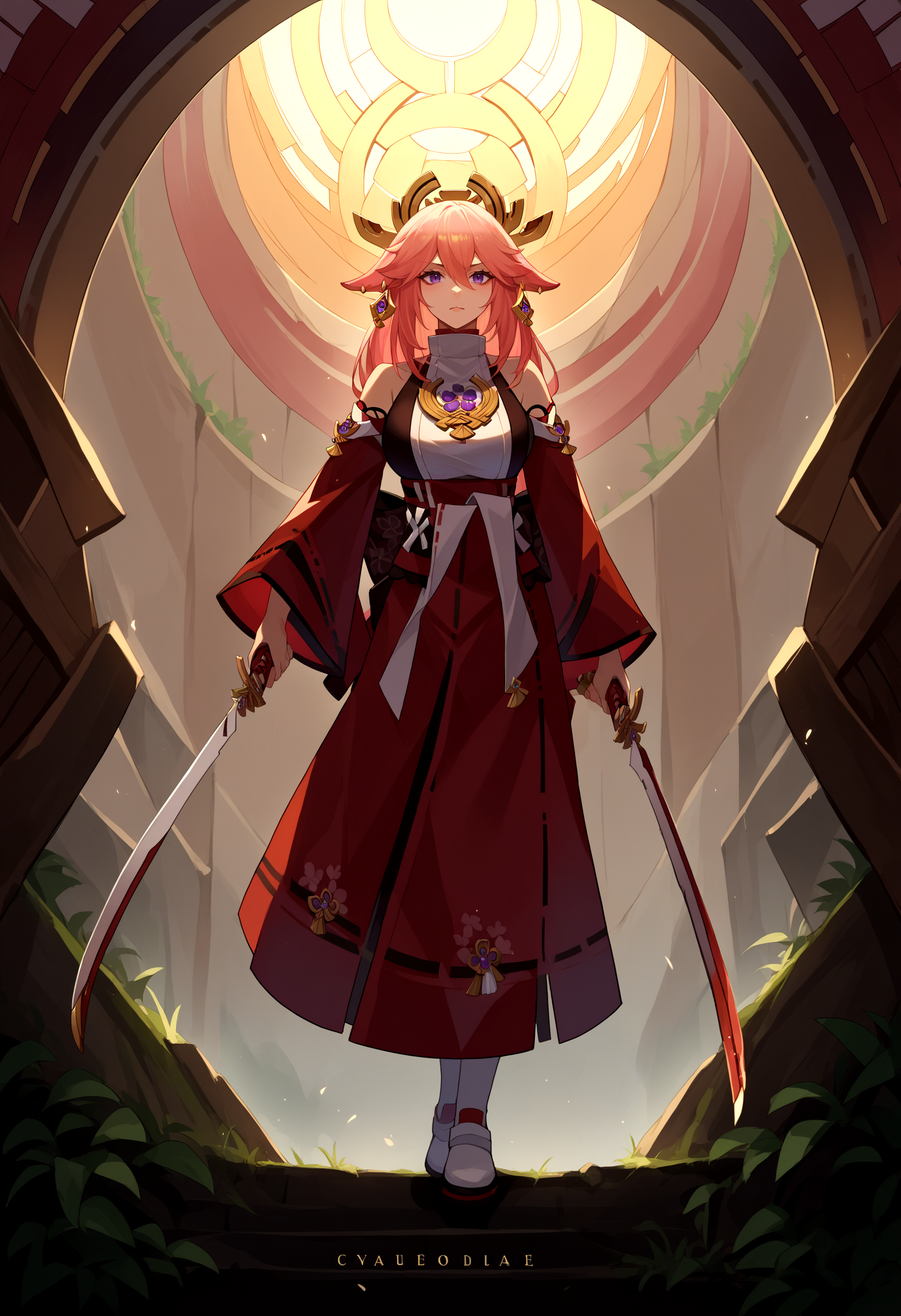 score_9, score_8_up, source_anime, 1girl, solo, holding weapon, holding, weapon, DualWielding, <lora:UBW_XLPD:1>, full body, 
[ :, yae miko:12]