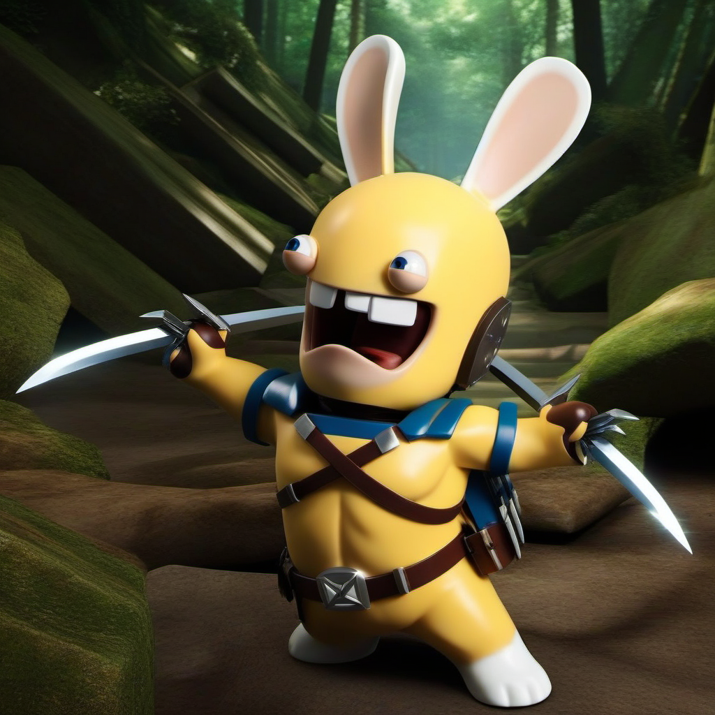 LapinsCrétins1024, a  rabbit as wolverine with claws,  forest ,highly detailed, attack on titan, photography, ultra sharp, film, professional, 64k  <lora:LapinsCrétins1024:0.8>