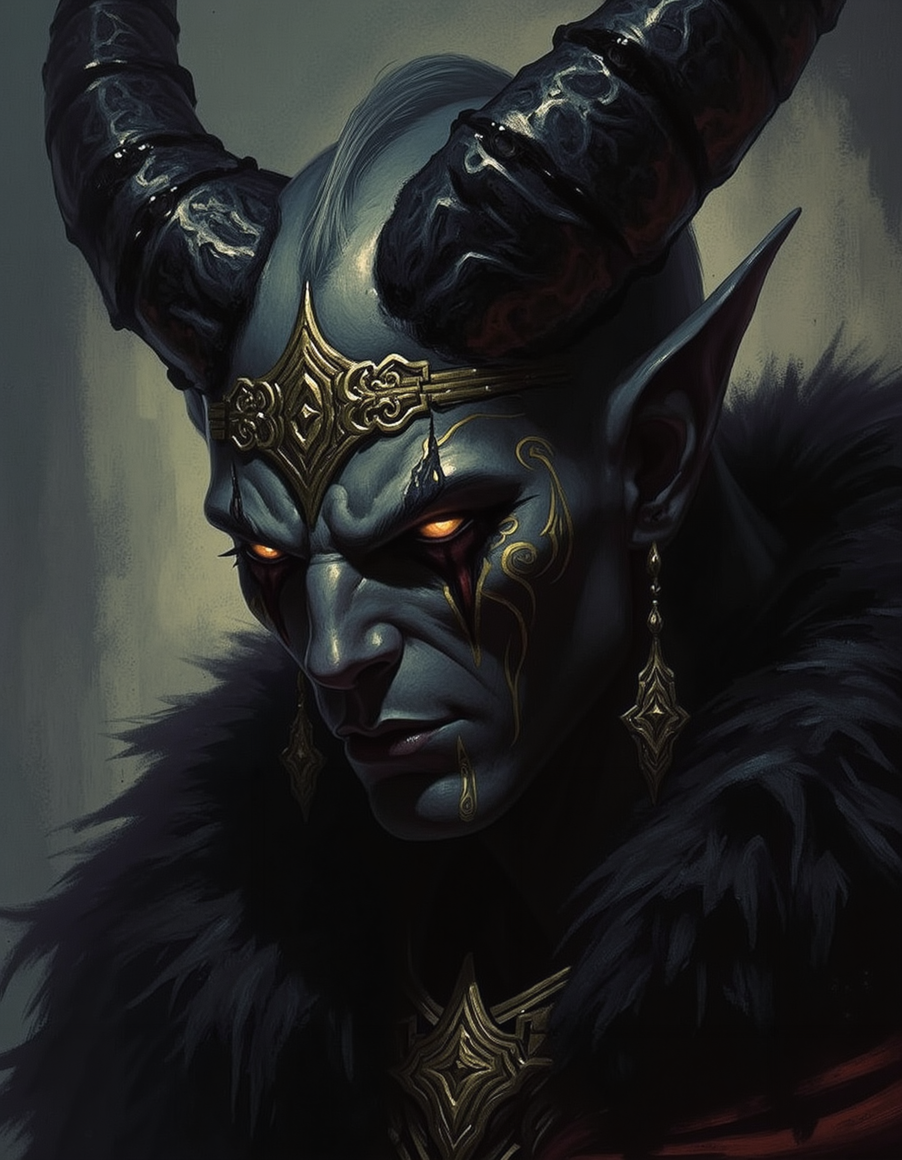 A painting of a closeup of a dark male tiefling who looks like Astarion with intricately adorned with golden filigree horns and elven ears. The whole scene has a dark, moody and sinister atmosphere.
<lora:dark_fantasy_flux:0.9> <lora:19th_century_American_painting:0.2> pa1nt1ng <lora:Astarion-00_edited:0.1> Astarion