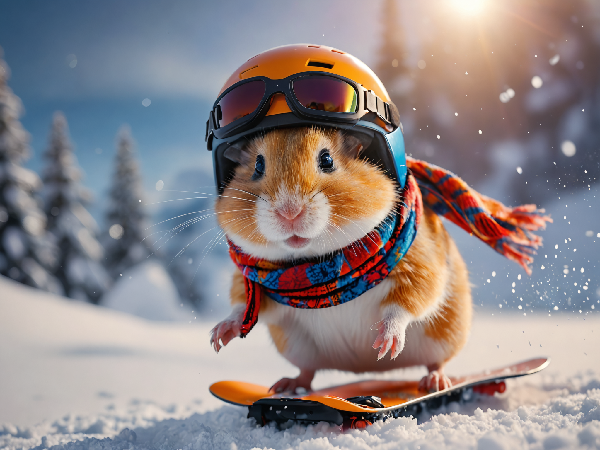 hamster snowboarding , wearing helmet and scarf  <lora:extremely_detailed:-1> extremely detailed, 8k, masterpiece, dramatic lighting, vivid colors, motion blur<lora:MJ52:0.2>