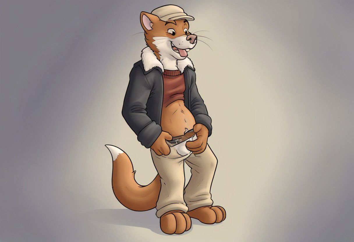 blacksad weekly, solo, 1boy, hat, jacket, tail, male focus, open clothes, penis, pants, sweater, pubic hair, uncensored, erection, testicles, male pubic hair, furry, masturbation, furry male, male masturbation