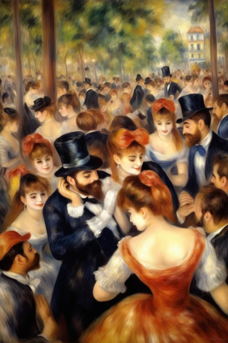 <lora:Pierre Auguste Renoir Style:1>Pierre Auguste Renoir Style - painting in the style of ball at the moulin de la galette