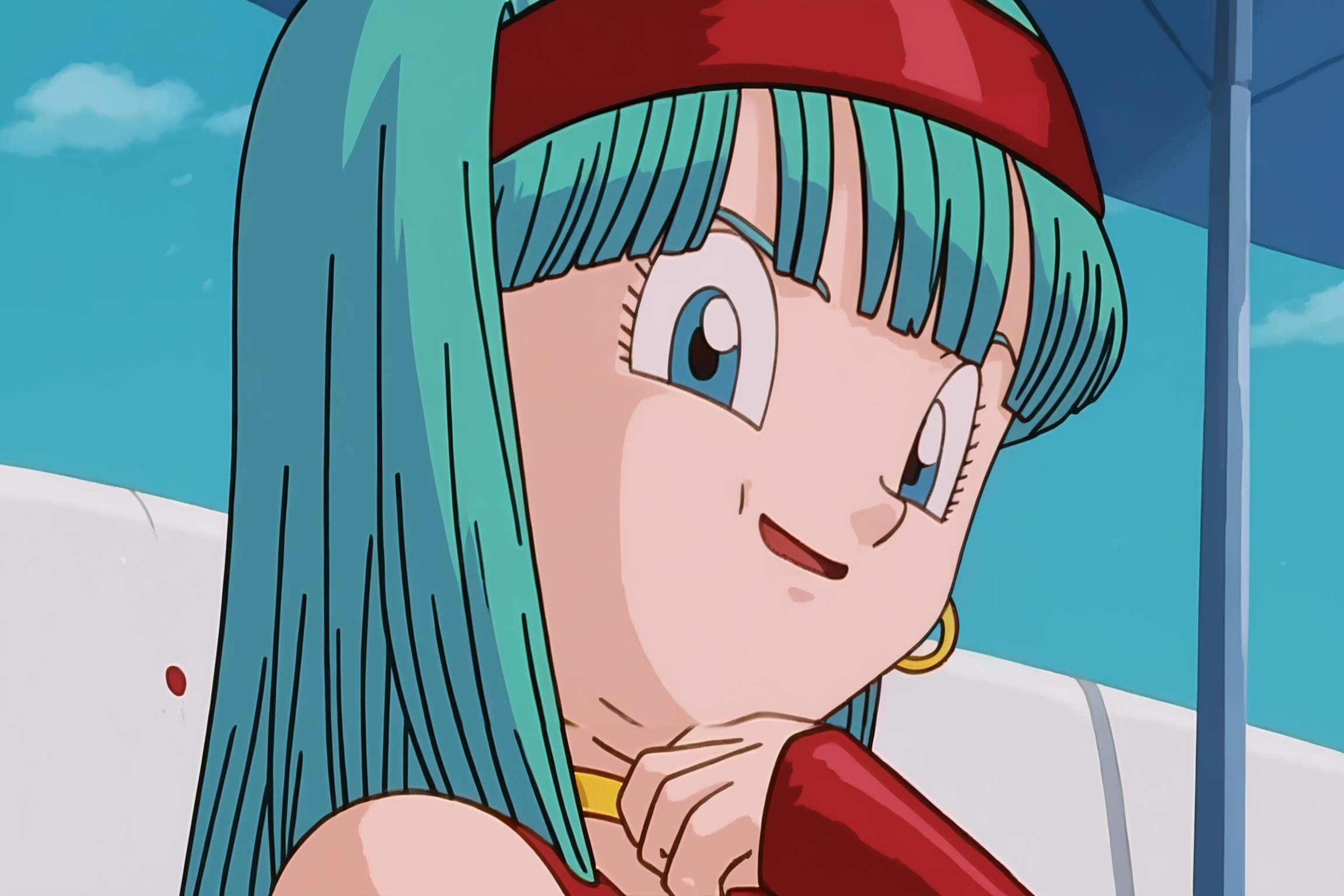source_anime, score_9, score_8_up, score_7_up, anime screencap, absurdres, high quality,
bra \(dragon ball\), 
dragon ball gt, official style, 1girl, solo, long hair, bangs, blue eyes, eyebrows, hoop earrings, eyelashes, blunt bangs, bare shoulders, bridal gauntlets, sky, :o, close-up, red hairband, red armwear, from side, looking at viewer, sunset skyline, ocean, car interior, raised eyebrows, tongue, pointy nose, aqua hair, 1990s \(style\), anime coloring, dot mouth, retro artstyle, straight hair
<lora:Bra_v2:0.8>