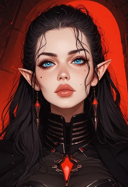 score_9, score_8_up, score_8, ((full-body portrait)), Science Fiction, Star Wars, perfecteyes, ultra detailed, high resolution, high quality, masterpiece, intricate details, intricate body, intricate landscape, knva, Expressiveh, European Instagram Model, upper body shot, low light, dungeon, ruins, green glow, red background, ard3nSW
BREAK
1girl, source_cartoon, mature female, Elf, pointed ears, beautiful, 30 years old, yvraine, long hair, jewelry, very long hair, earrings, pointy ears, <lora:Darth Revan PONY v1.0:1>, (mole above lips, mole under eye), 7-darthrevan, 1girl, beautiful, (black hair), messy hair, blue eyes, pale skin, full lips, french, black cloak, armor, belt, skirt, boots, looking at viewer,