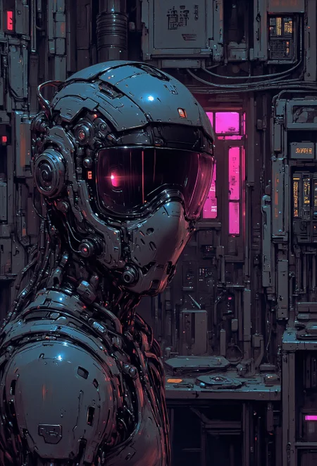 <lora:ck-Sci-Fi-Concepts:0.7>, in the style of ck-sfc, a cyberpunk humanoid woman with a shiny reflective glas mask, intricate shiny mechanical high tech components visible, neonpunk, (looking mysteriously at the viewer, eye contact), direct eye contact. a scanner scans the viewer, hunter, nistyle
in a hacker room, stealing hard disk drives
<lora:flux.1_lora_flyway_Epic-detail_v2:0.6>
<lora:CPA:0.5>
 <lora:test2:0.7>
 <lora:Anime v1.3:0.2>