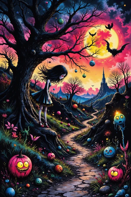 a haunted doll anime landscape, early morning, woman, very intricate, very detailed, sharp, bright, colorful, <lora:Hand v2:0.5> <lora:Anti-Blur:1><lora:Insane Detail Slider:0.25> <lora:flux.1_lora_flyway_Epic-detail_v2:0.3> <lora:fluxenhancer:0.25> <lora:ROWER:0.6> <lora:flux-charmer-v1-1:0.4> <lora:Crazy_Horror:1> cr3z1h0rr0r